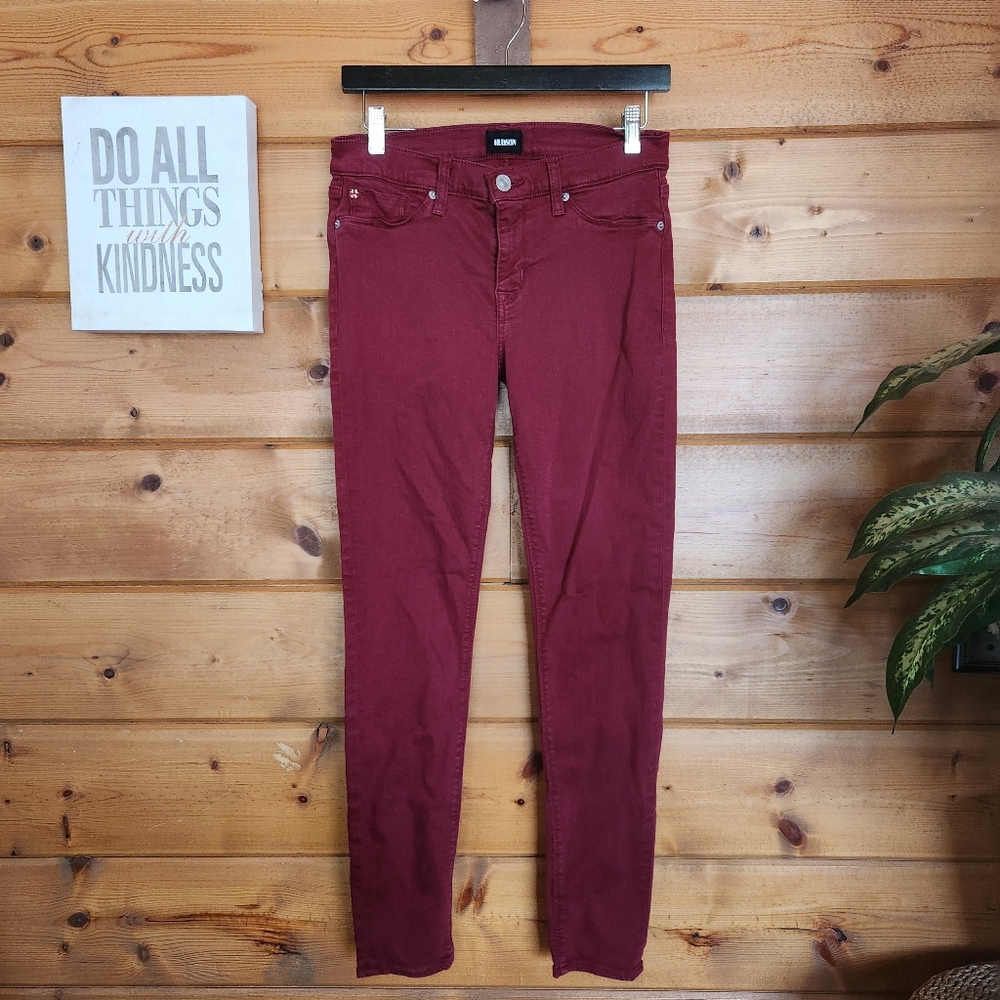 Hudson Krista Super Skinny Stretch Mid Rise Jeans Crimson Red‎ Denim Sz 29 X 30"